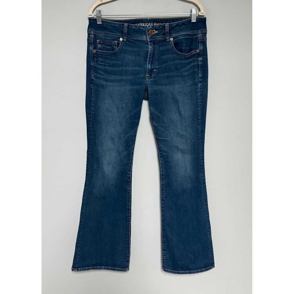 American Eagle Womens Kick Boot Super Stretch Jeans Medium Wash Blue 12 Regular
